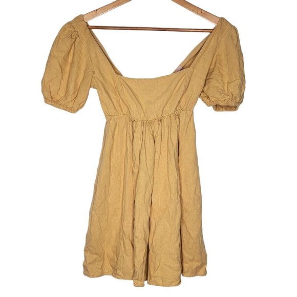 Show Me Your Mumu Small S Dark Yellow Short Sleeve Baby Doll Top‎ Women's - Picture 2 of 6